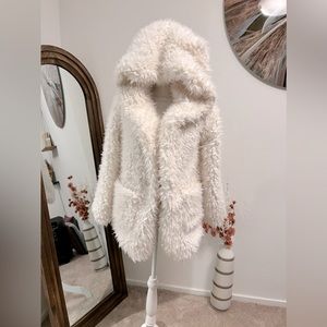 F21 Hooded Shaggy Faux Fur Formal Outerwear Coat - Size S